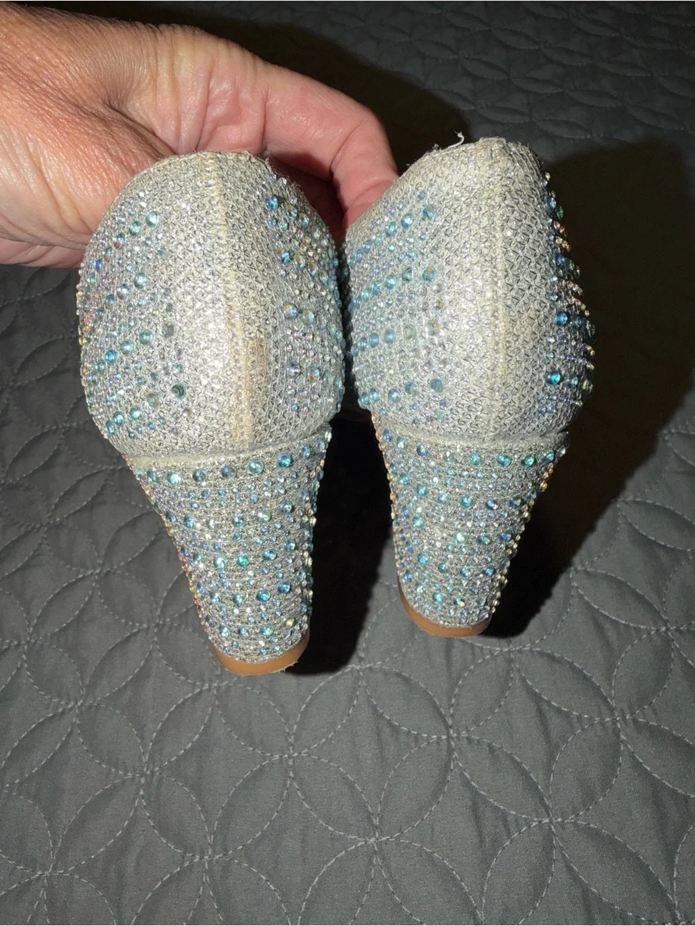 Kids sz 13 Sparkling Silver Crystal Block Heel Pumps. Wedding. Party
